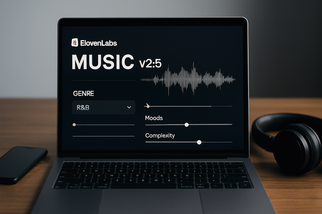 Imagem gerada por IA · AI música, ElevenLabs, Music v2.5 · Assunto apurado por: The Decoder