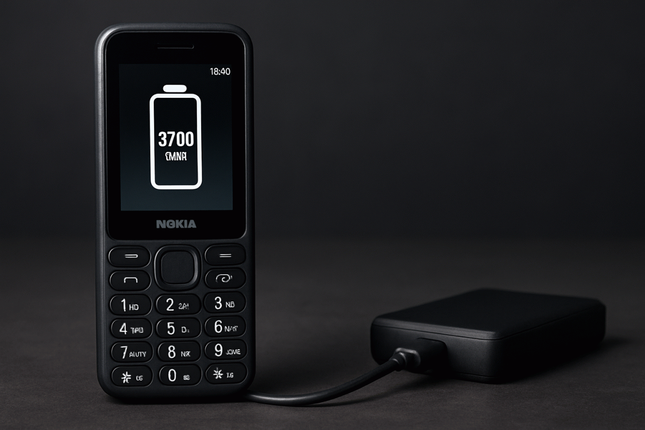 Imagem gerada por IA · Nokia 300 Charge, celular, bateria, feature phone · Assunto apurado por: GSMArena