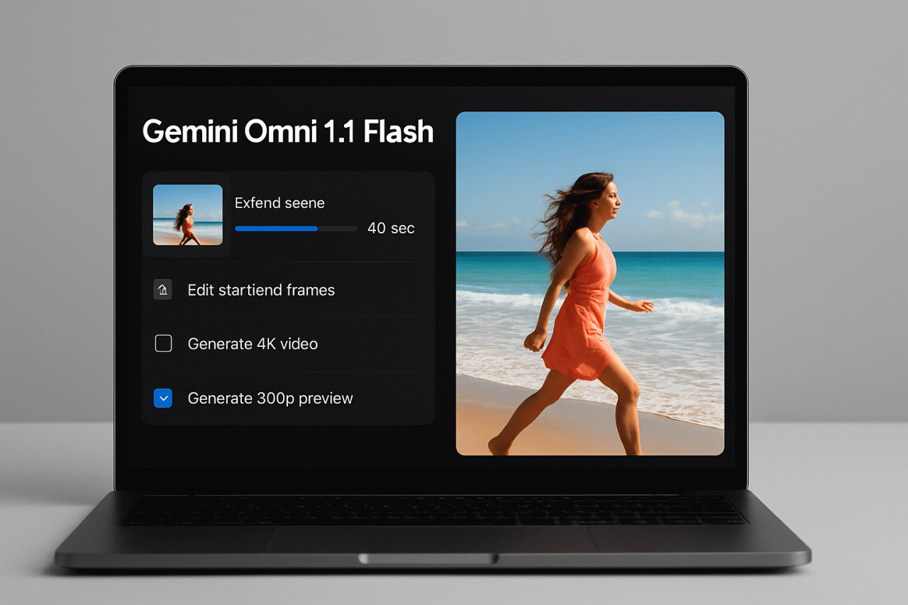 Imagem gerada por IA · Gemini Omni 1.1 Flash, Geração de Vídeo, IA · Assunto apurado por: DeepMind Blog