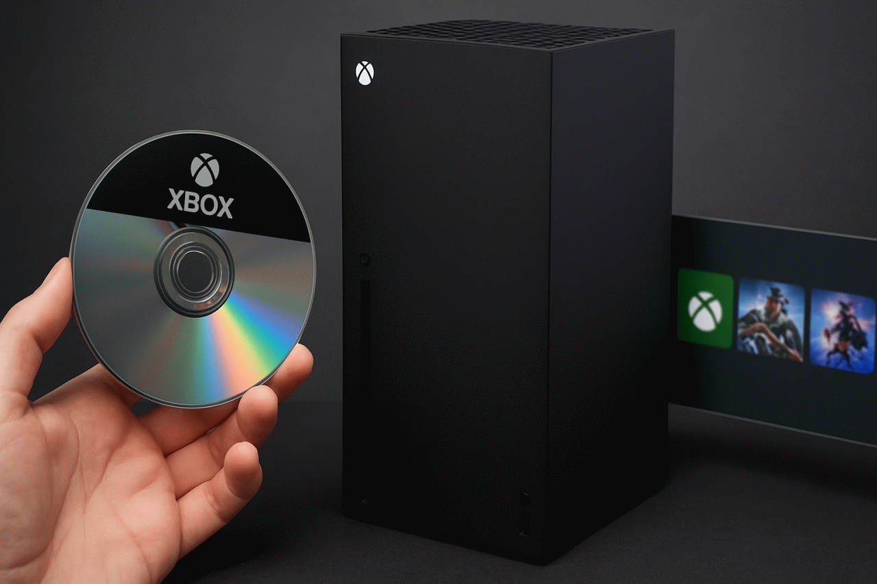 Imagem gerada por IA · Digitalização jogos Xbox · Assunto apurado por: The Verge
