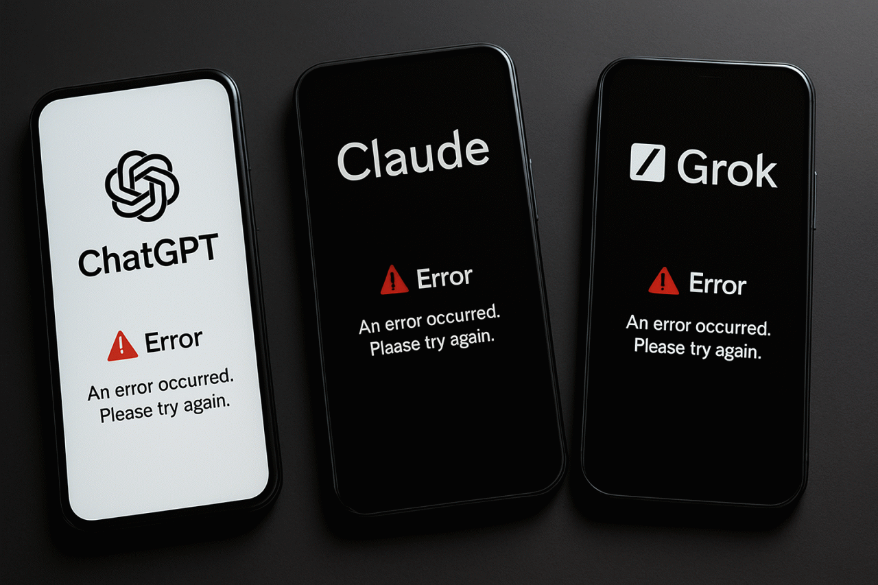 Imagem gerada por IA · ChatGPT Claude Grok instabilidade · Assunto apurado por: 9to5Mac