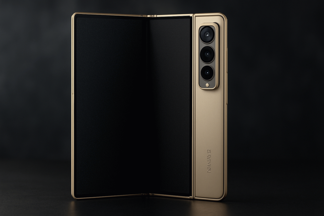 Imagem gerada por IA · Huawei Mate XT 2, celular dobrável, tela privacidade · Assunto apurado por: The Verge