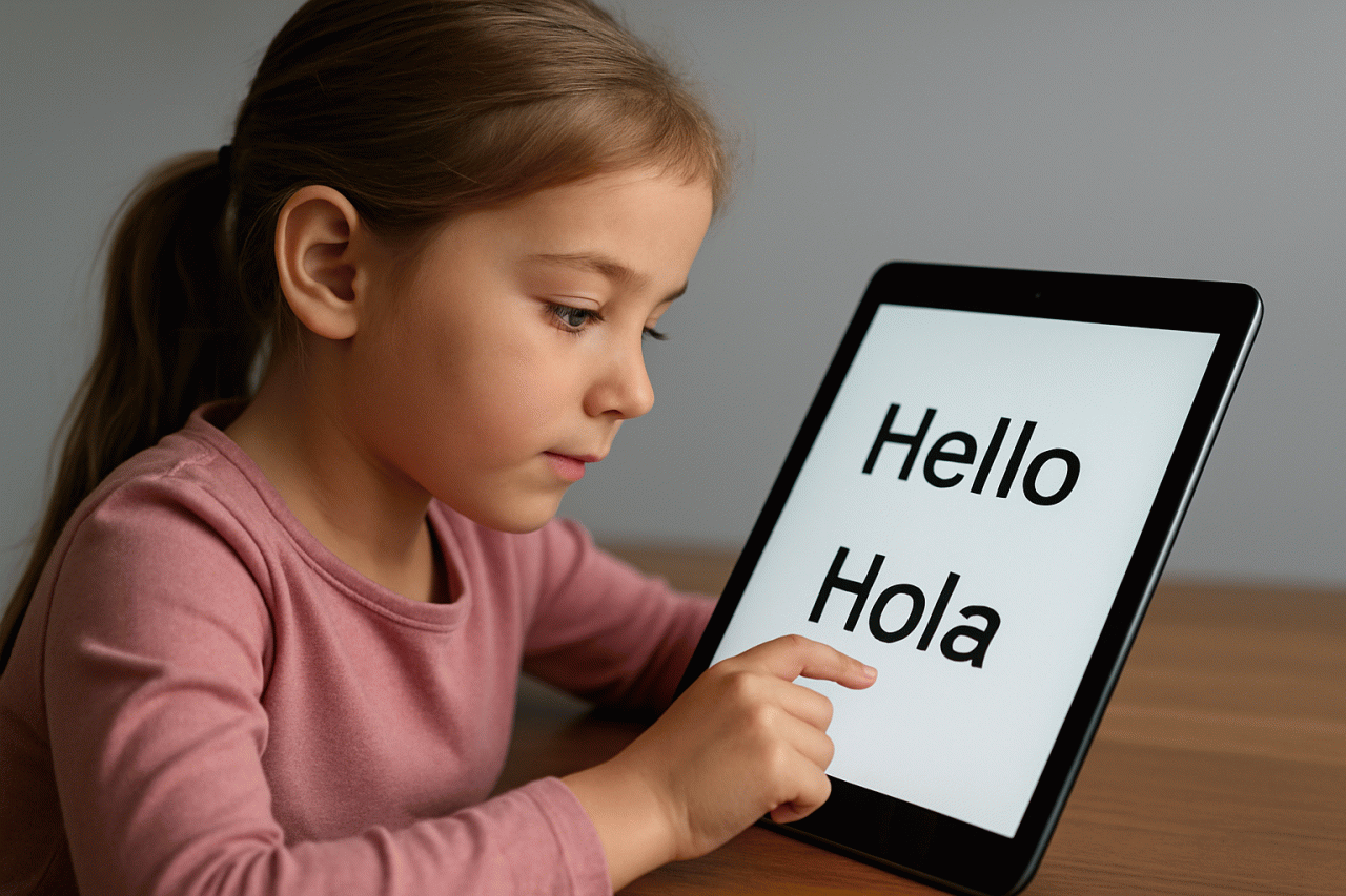 Imagem gerada por IA · Crianças IA Idiomas · Assunto apurado por: MIT Technology Review