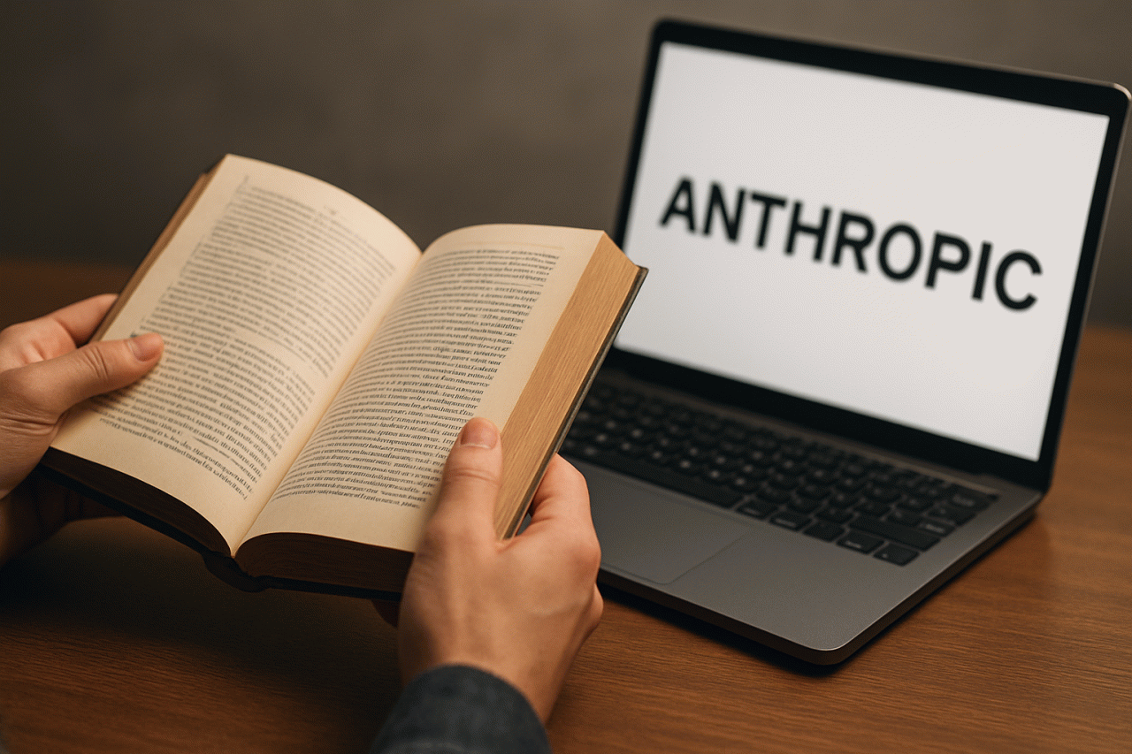 Imagem gerada por IA · Anthropic livros direitos autorais · Assunto apurado por: The Decoder