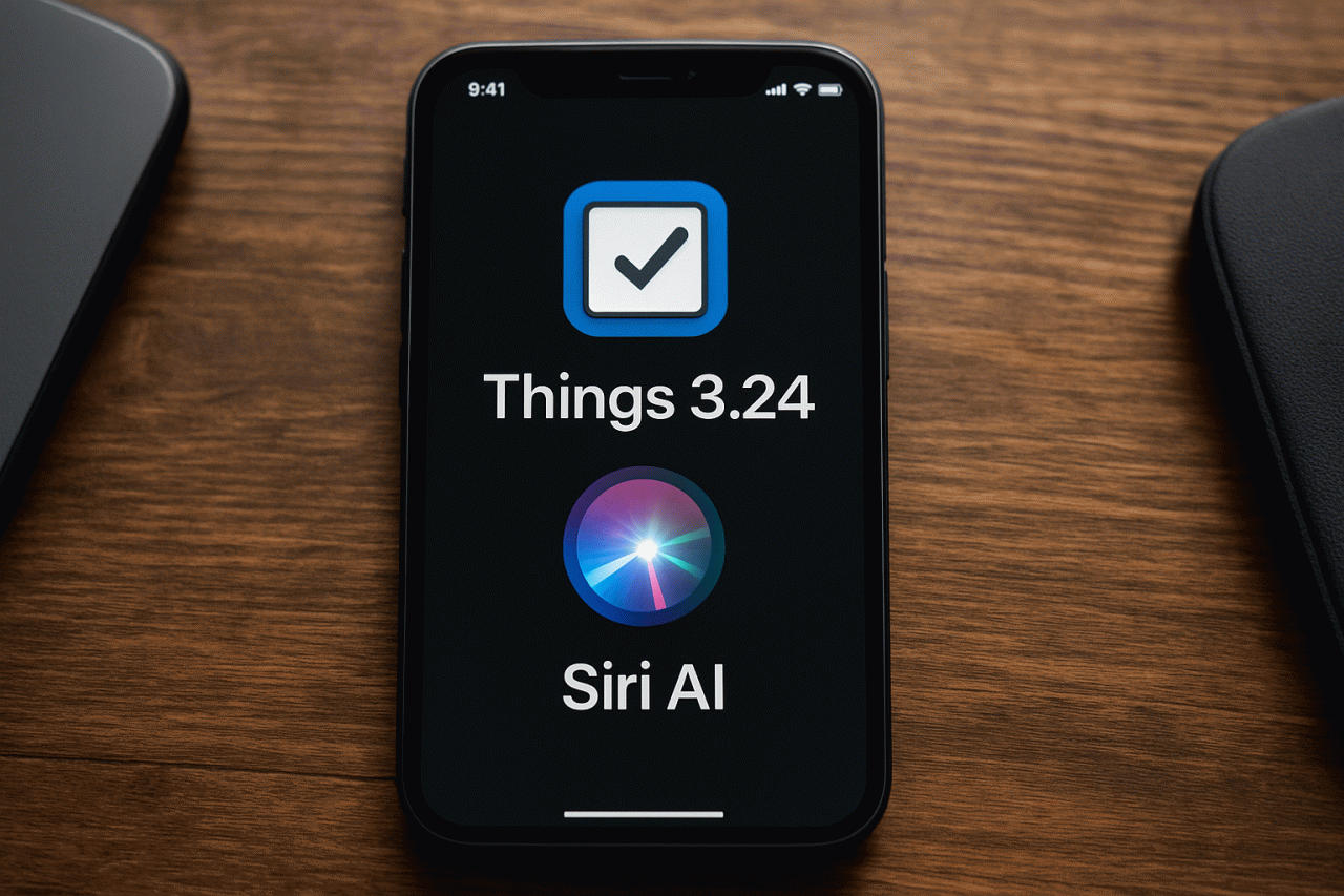 Imagem gerada por IA · Things 3.24 iOS 27 Siri AI · Assunto apurado por: 9to5Mac